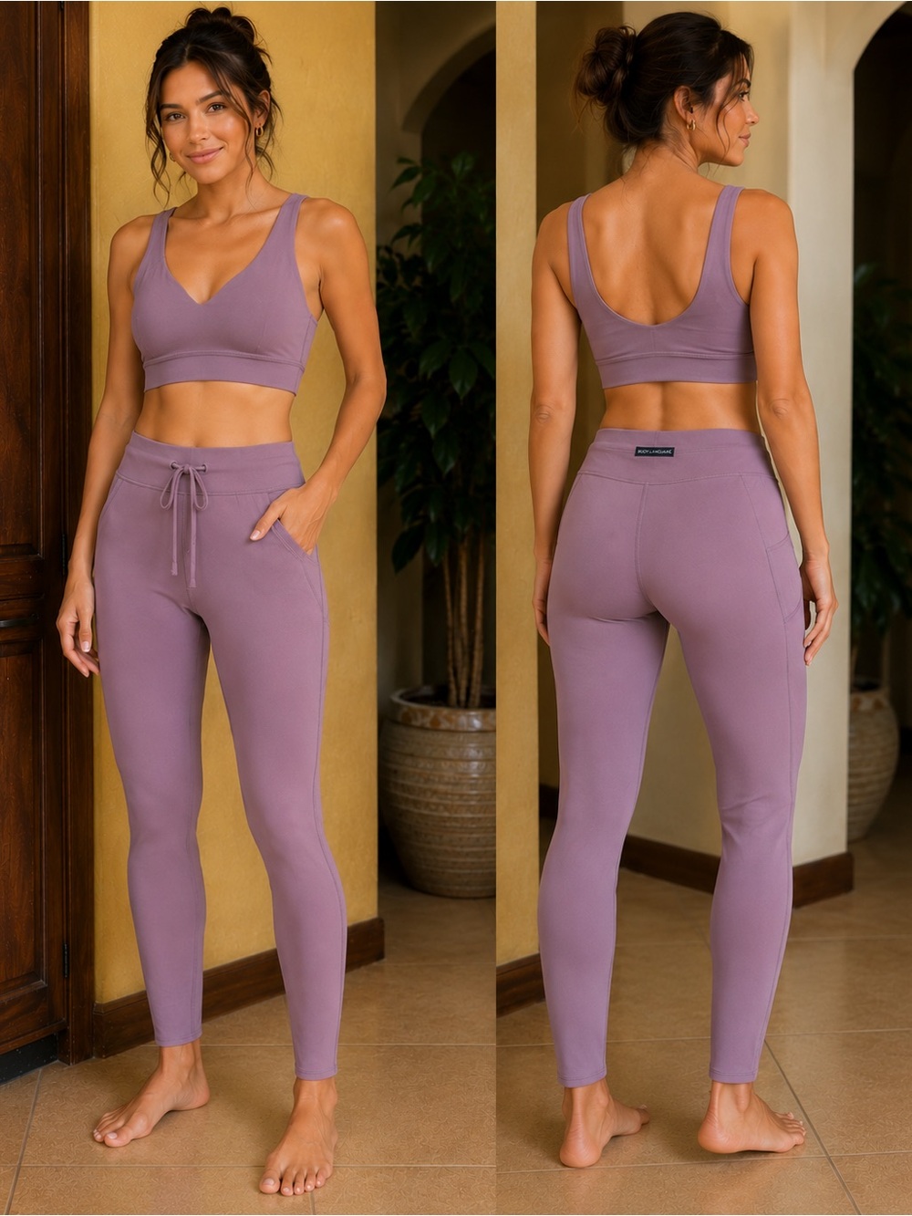 Body Language Mauve 2-Piece Workout Set Sports Bra & Leggings Size S